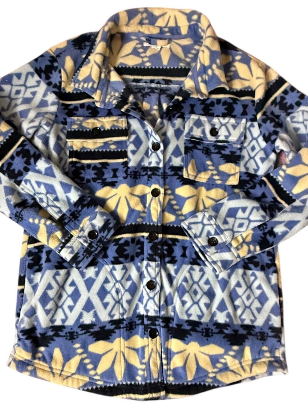 O’Neill Aztec Fleece Button-Up Shacket Blue Yellow Small